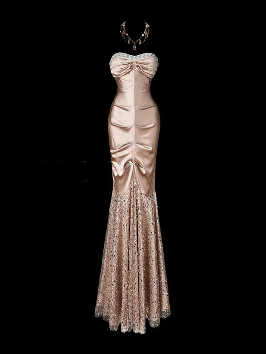 Robe de bal élégante, décolleté en cœur, plissée, style sirène, robe de soirée, robe de gala, D2764