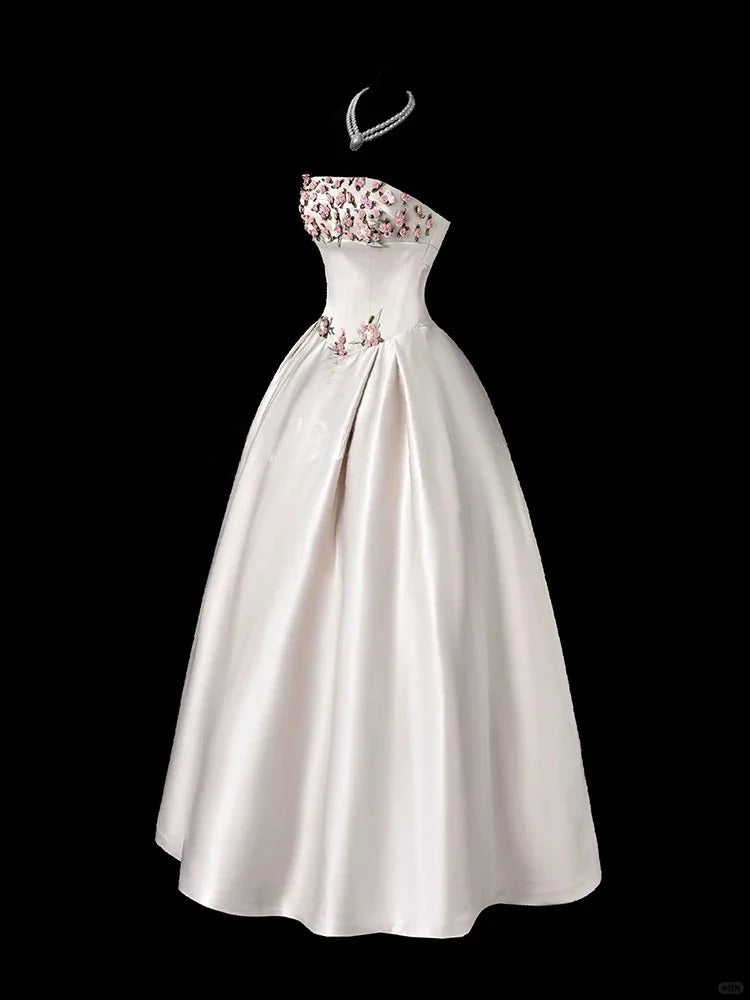 Sweet Prom Dress Strapless Flower Pleated Evening Dress Gala Dress 16th Dress D2768