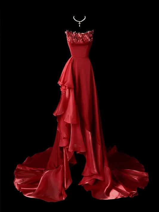 Superbe robe de bal trapèze bustier à volants, robe de soirée de gala D2770