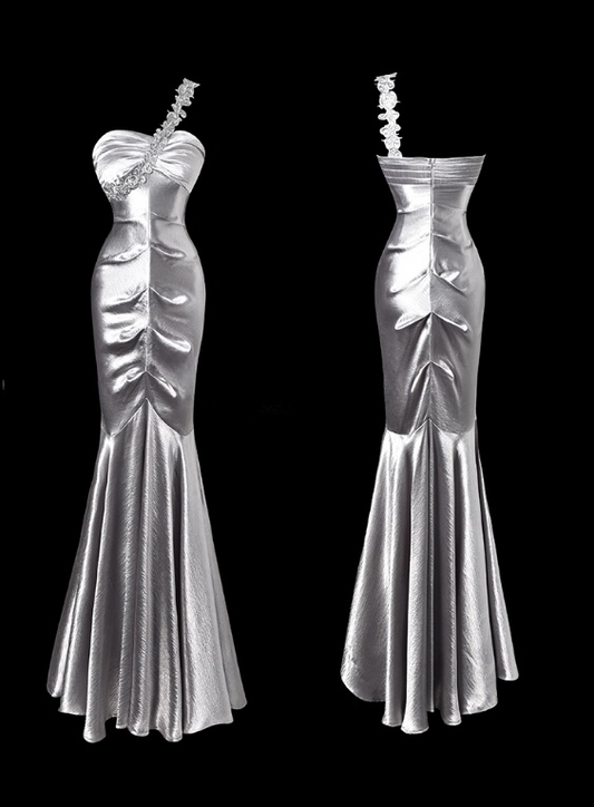 Robe de bal brillante, asymétrique, plissée, style sirène, robe de soirée, robe de bal, D2784