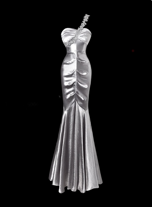 Robe de bal brillante, asymétrique, plissée, style sirène, robe de soirée, robe de bal, D2784