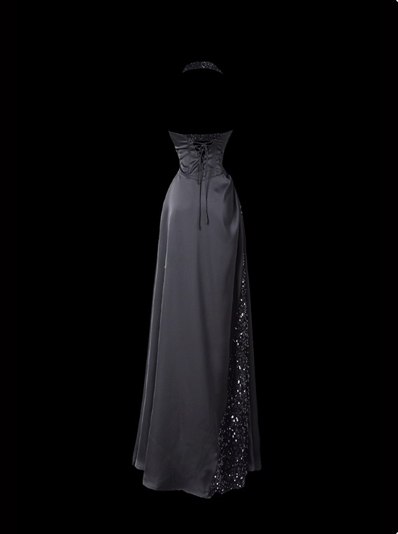 Shiny Prom Dress Black A Line Halter Pleated Evening Dress Gala Dress D2794