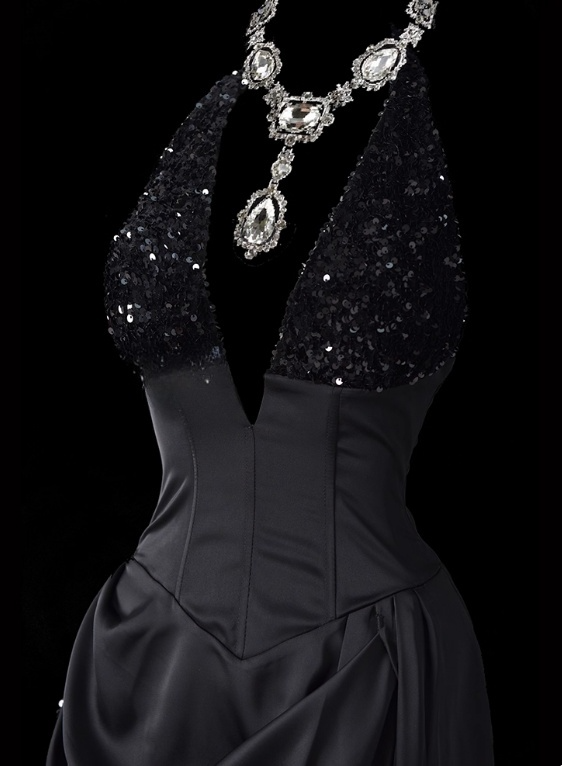 Shiny Prom Dress Black A Line Halter Pleated Evening Dress Gala Dress D2794