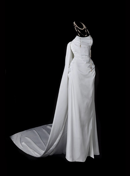 Robe de bal élégante, coupe trapèze, sans bretelles, plissée, robe de soirée, robe de gala avec traîne, D2795