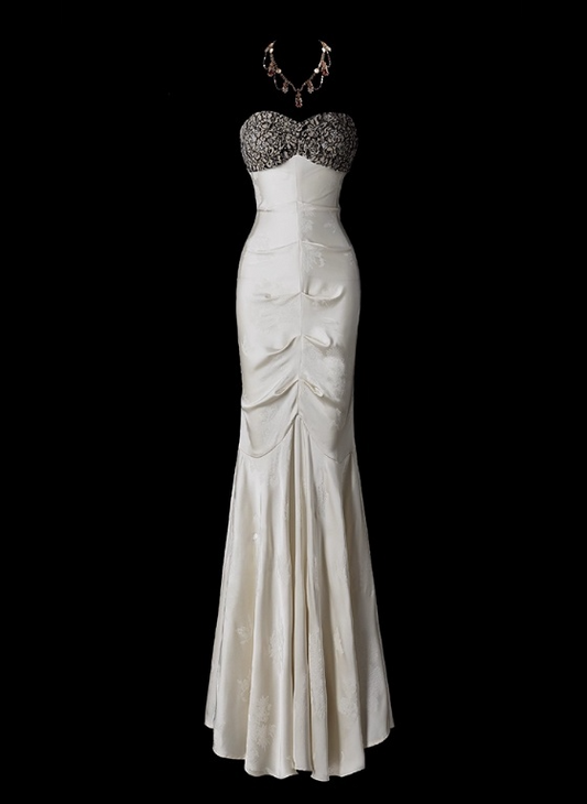 Superbe robe de bal plissée style sirène, décolleté en cœur, robe de soirée, robe de gala, D2797