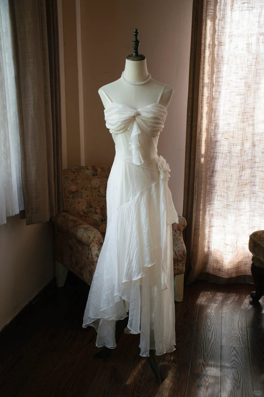 Jolie robe de bal à bretelles spaghetti, plissée, à volants, pour fête d'anniversaire, soirée, gala, D2808