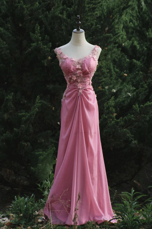 Robe de bal élégante, plissée, avec des appliques, robe de gala, robe de fête d'anniversaire, robe de soirée D2810