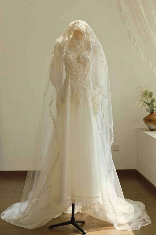 Robe de mariée élégante en dentelle florale coupe A D2816