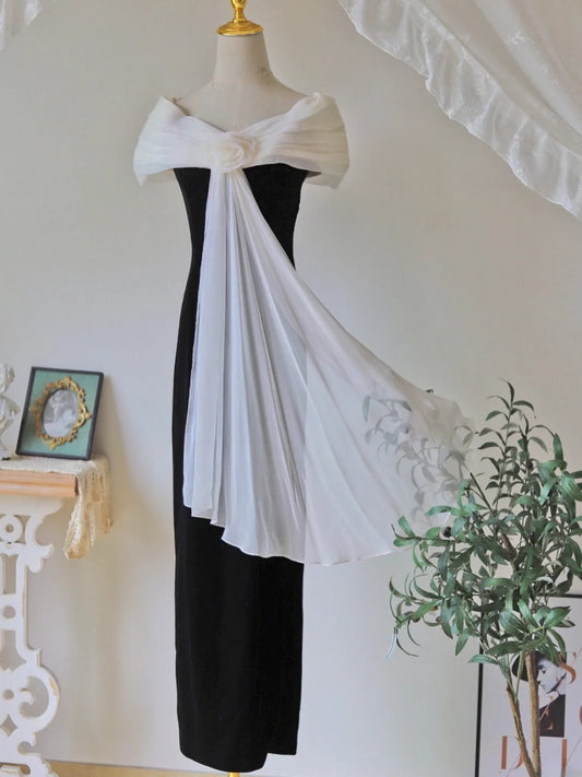 Robe de bal élégante, épaules dénudées, robe de soirée plissée, robe de gala D2824