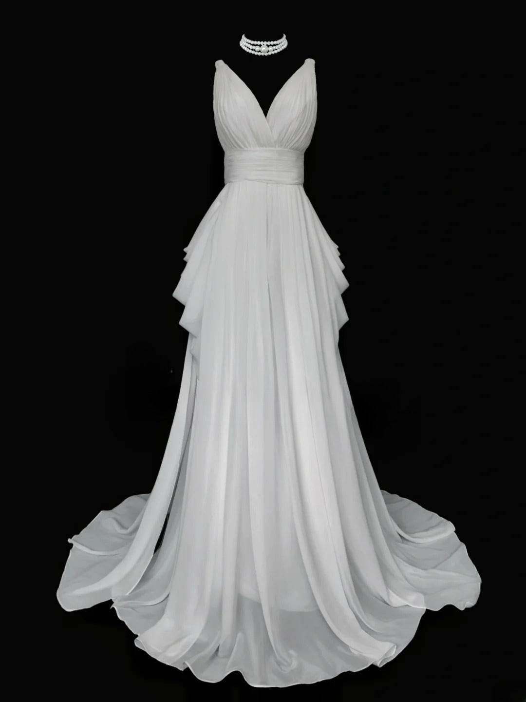 Elegant Prom Dress A Line V-neck Pleated Evening Dress Gala Dress D2825
