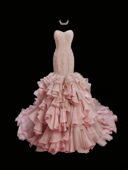 Robe de bal élégante, décolleté en cœur, volants, style sirène, robe de soirée, robe de gala, D2829