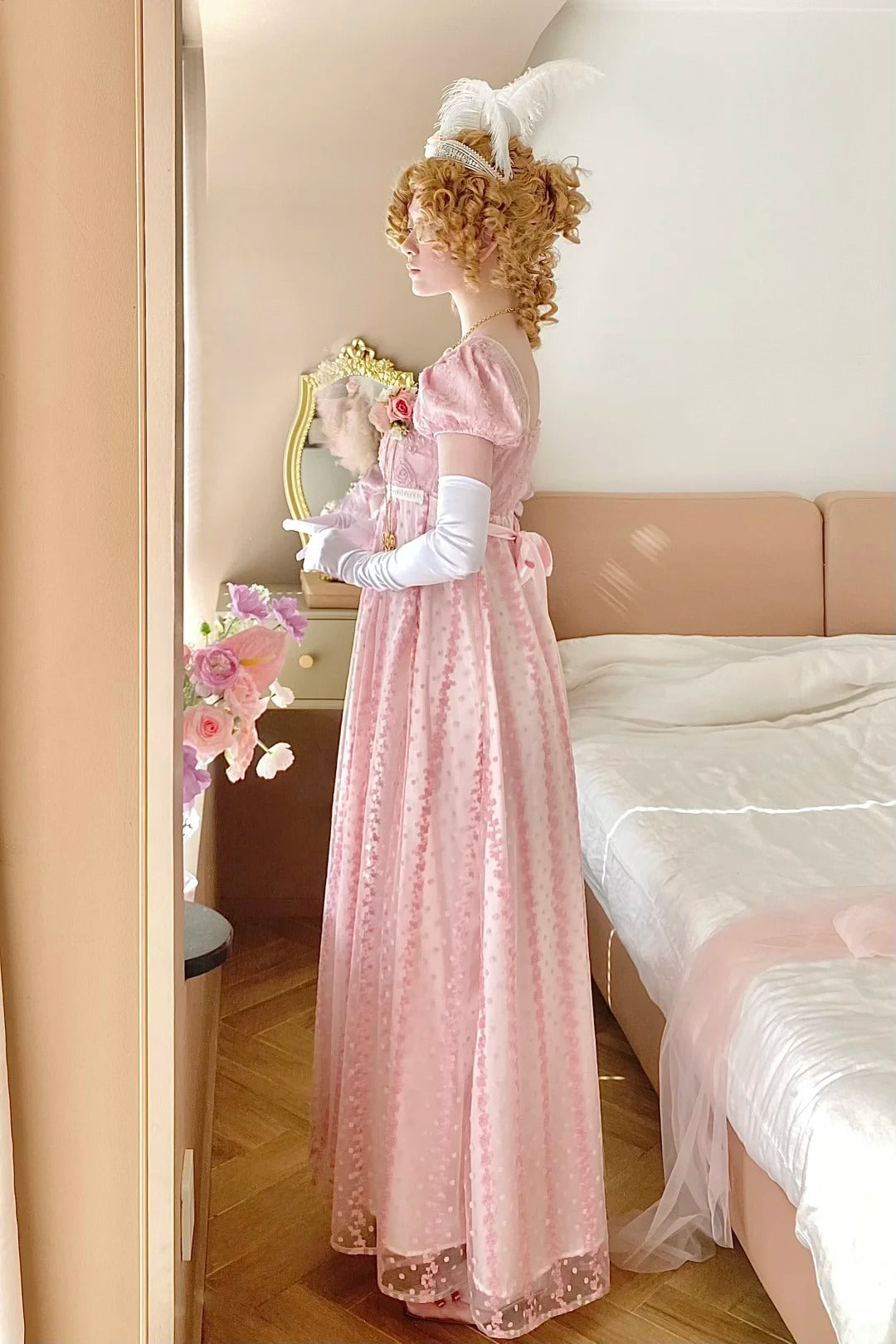 Sweet Prom Dress A Line Square Neck Floral Birthday Party Dress Evening Dress D2849