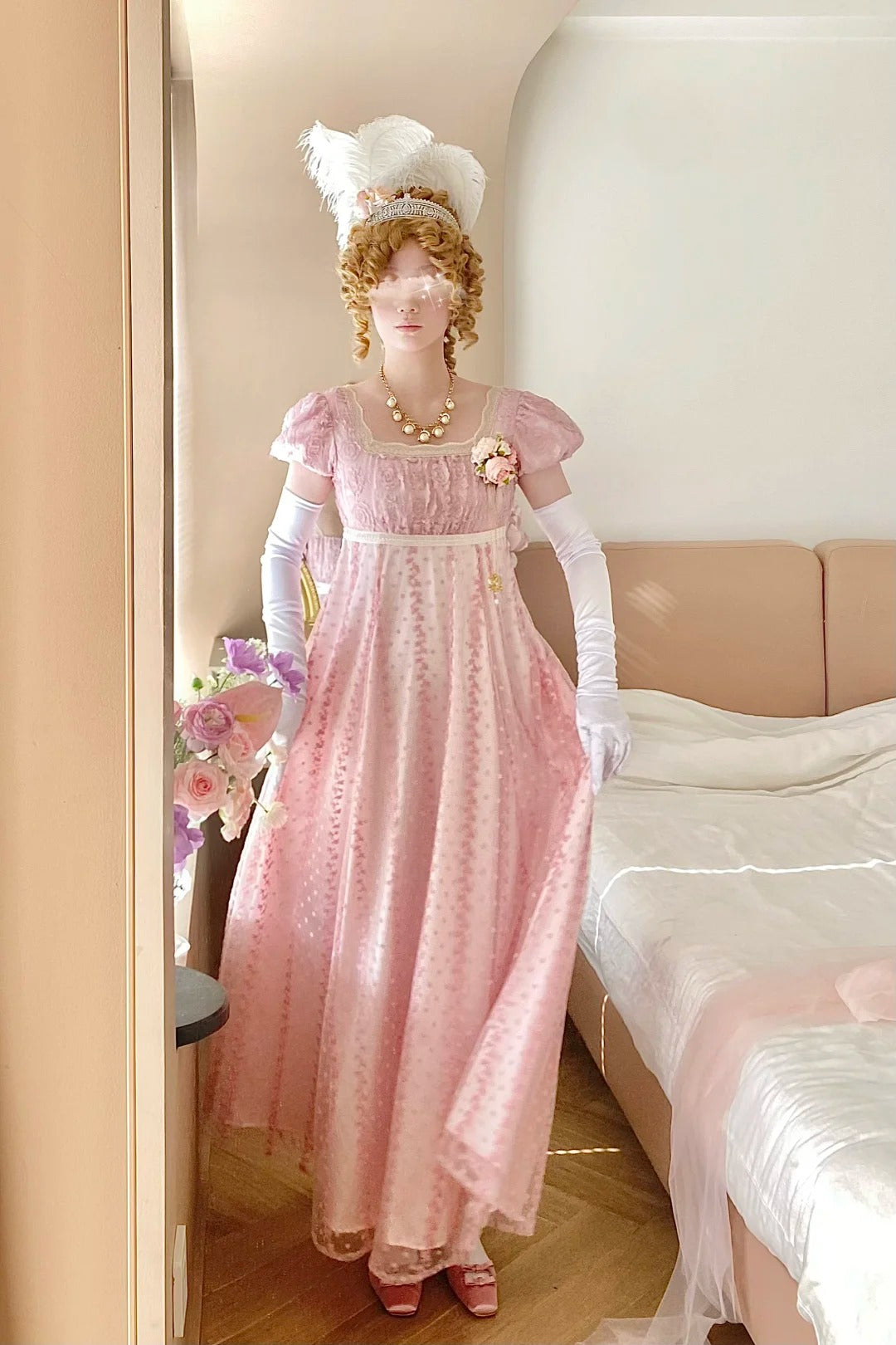 Sweet Prom Dress A Line Square Neck Floral Birthday Party Dress Evening Dress D2849