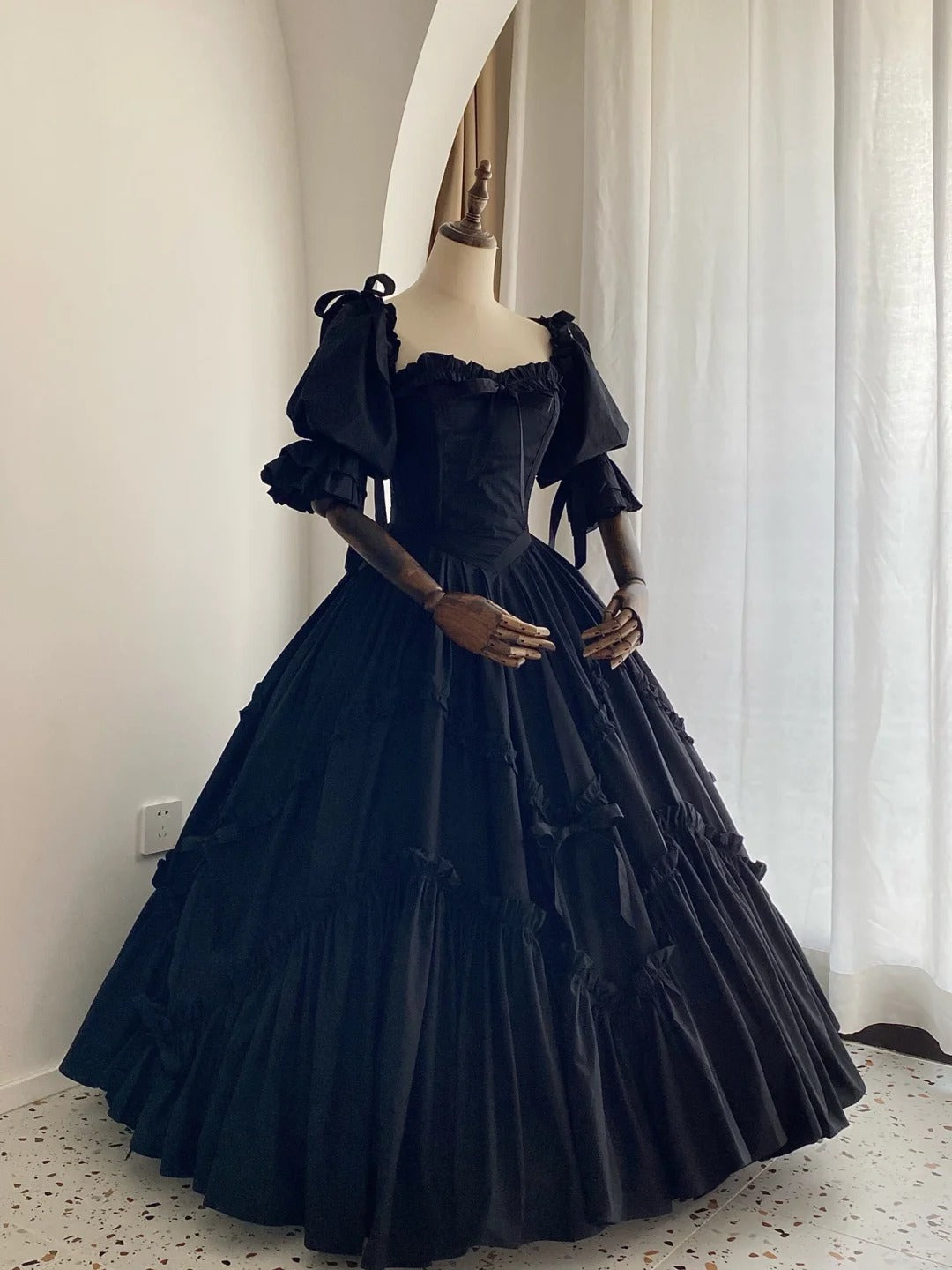 Stunning Prom Dress Black Square Neck Pleated Evening Dress Ball Gown Birthday Party Dress D2853