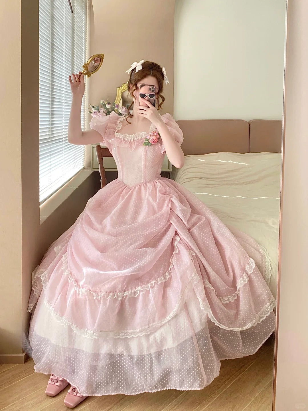 Cute Prom Dress Square Neck Pleated Lace Evening Dress Ball Gown Sweet 16 Dress Birthday Party Dress D2854