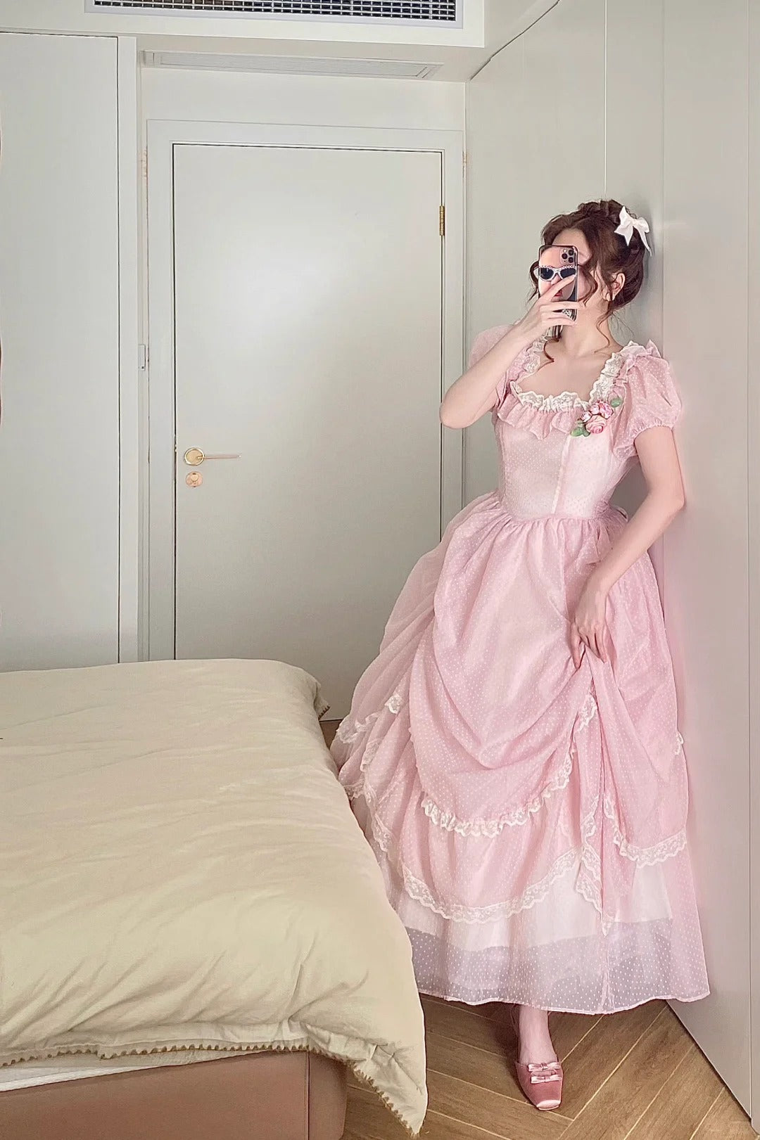 Cute Prom Dress Square Neck Pleated Lace Evening Dress Ball Gown Sweet 16 Dress Birthday Party Dress D2854