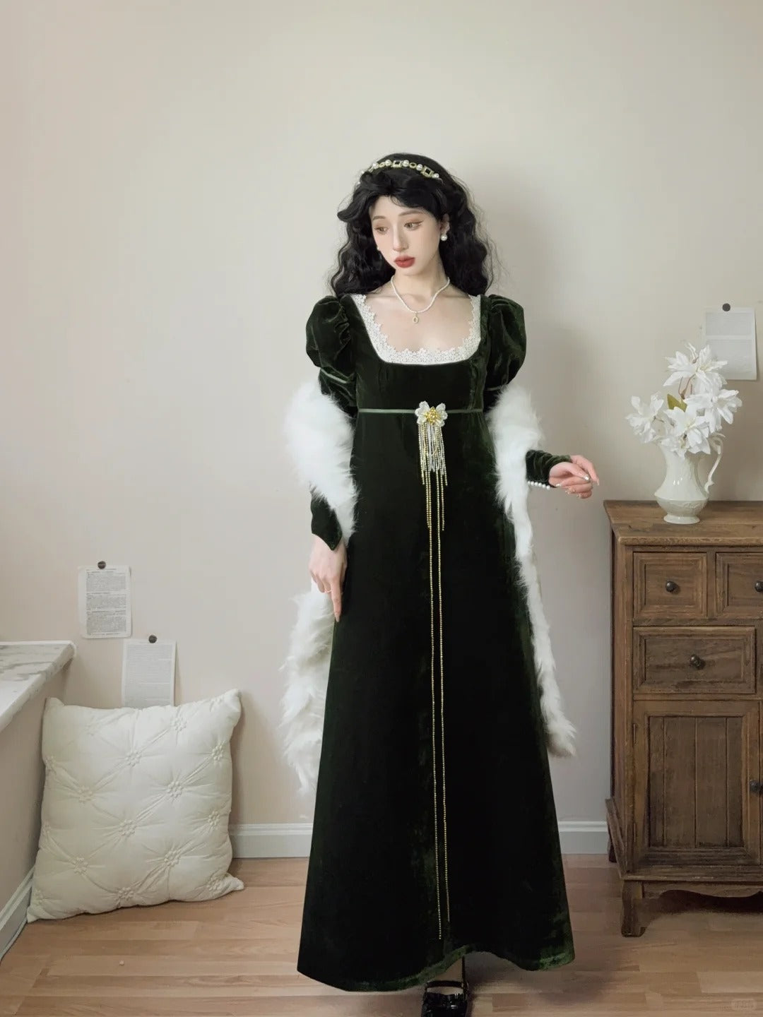 Elegant Prom Dress Velvet A Line Square Neck Evening Dress Gala Dress D2855