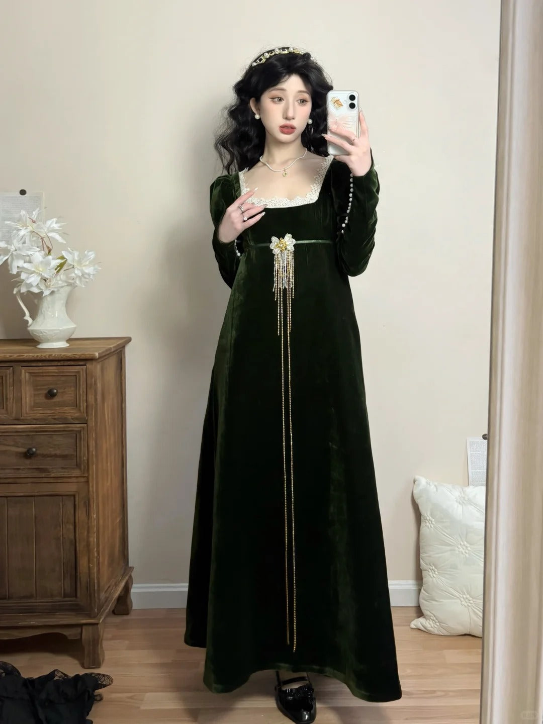 Elegant Prom Dress Velvet A Line Square Neck Evening Dress Gala Dress D2855