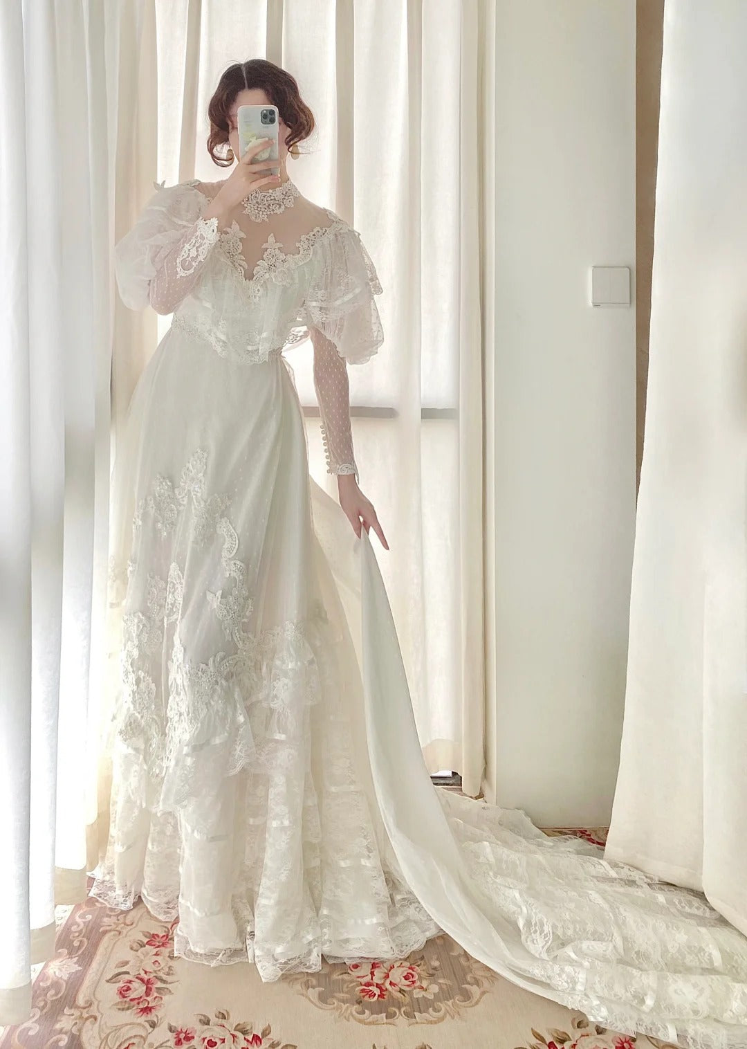 Stunning A Line Long Sleeve Lace Tulle Wedding Dress  D2856