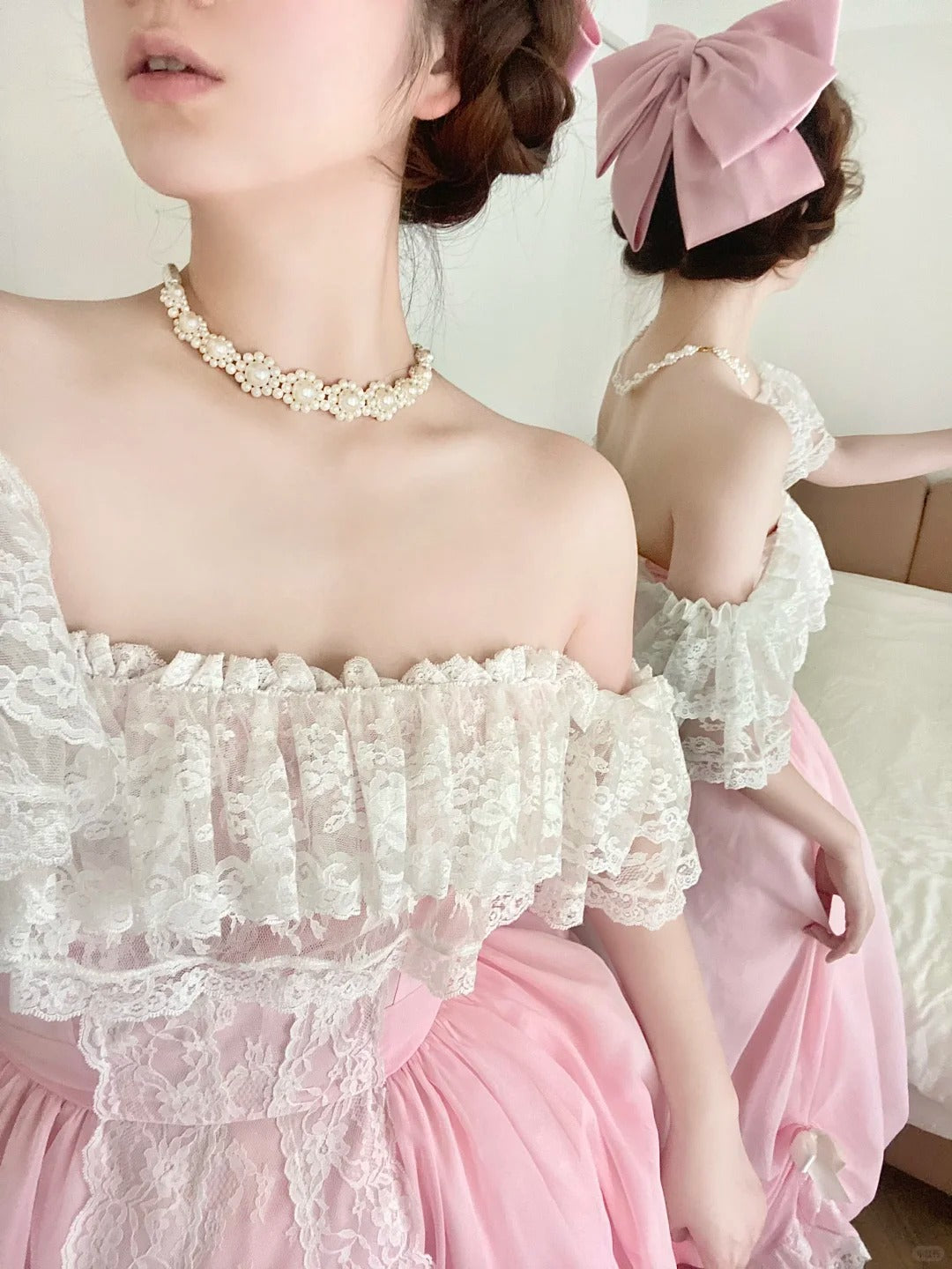 Sweet Prom Dress Pink Square Neck Pleated Ball Gown Evening Dress Quinceanera Dress D2858