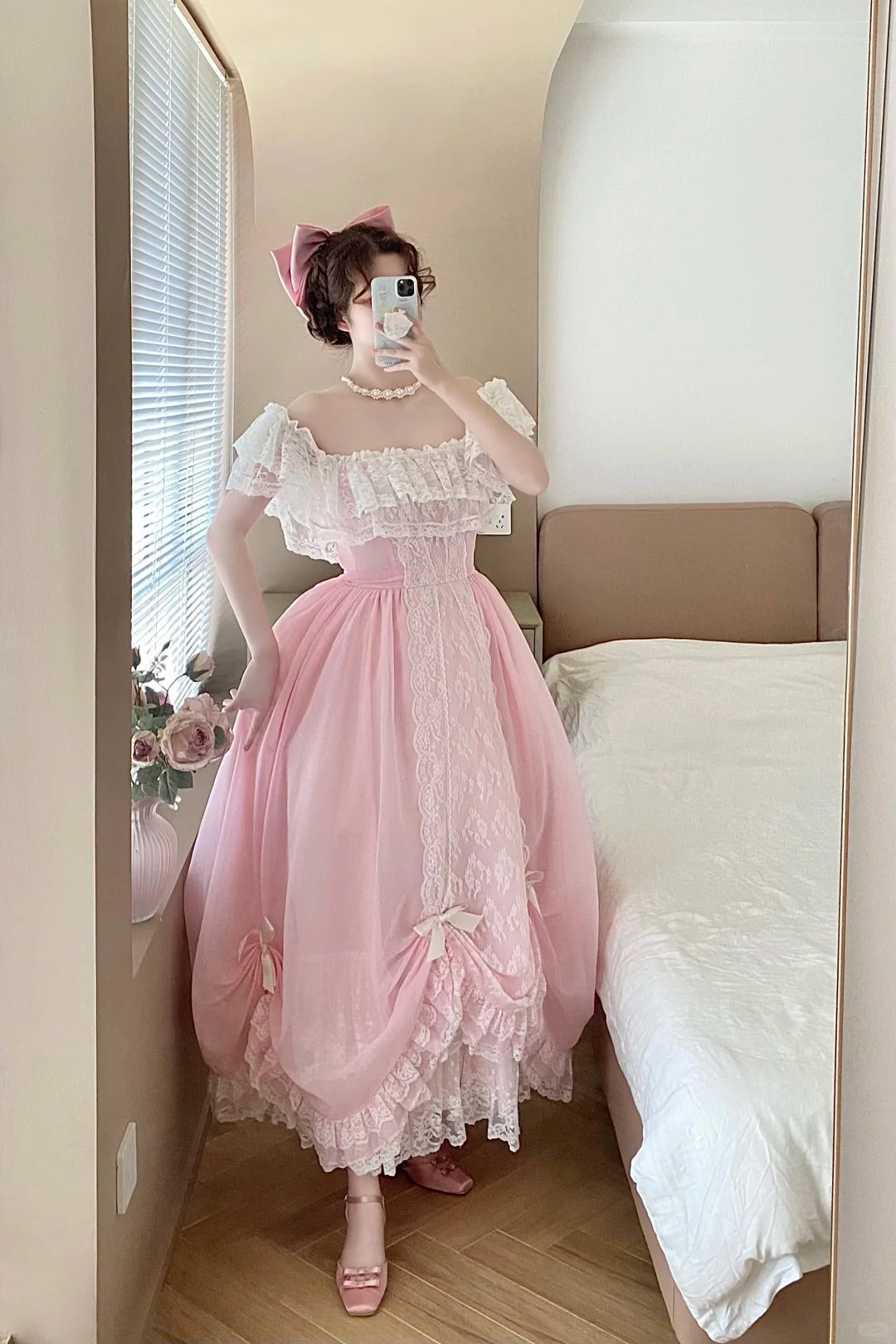 Sweet Prom Dress Pink Square Neck Pleated Ball Gown Evening Dress Quinceanera Dress D2858