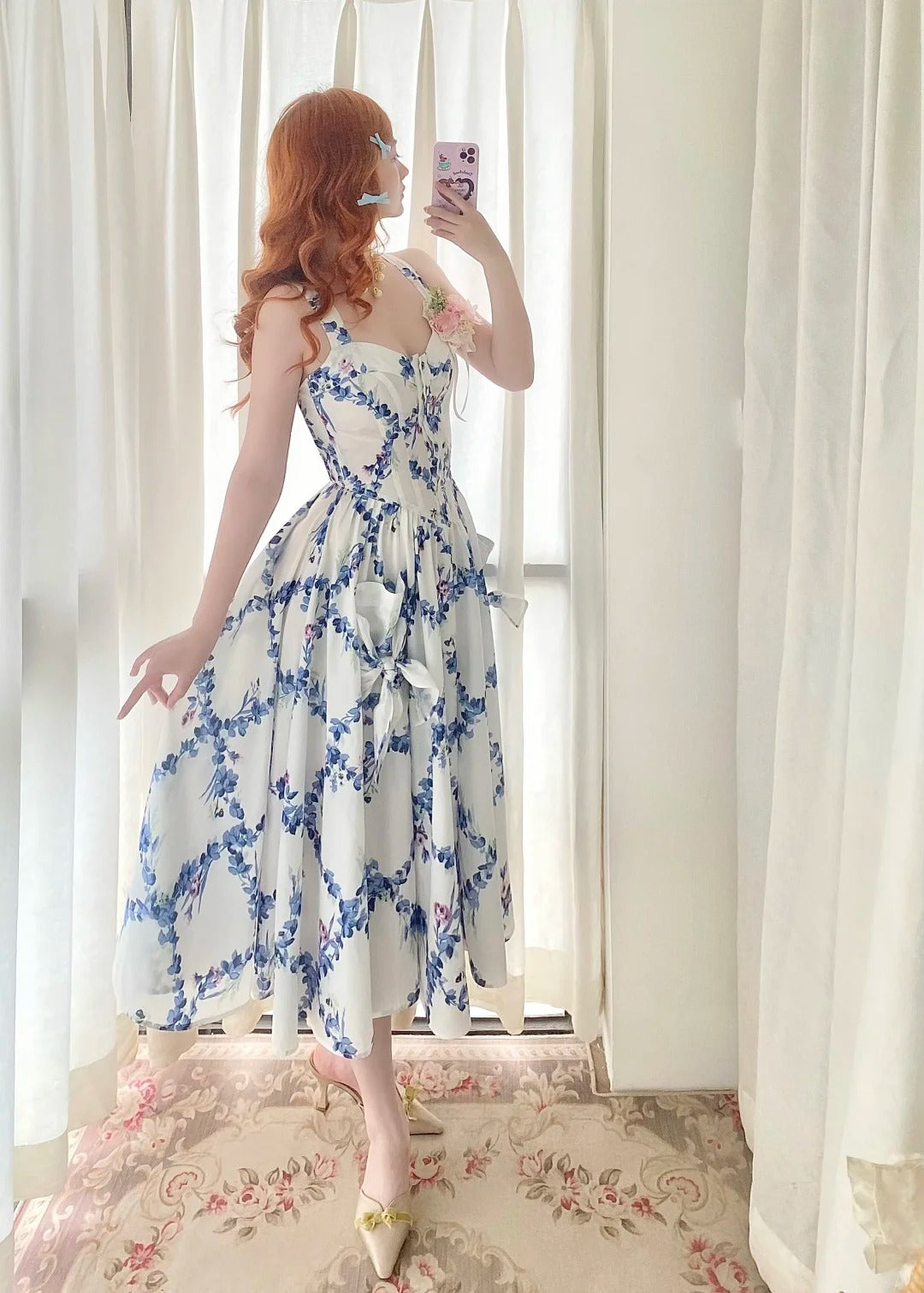 Charmantes Sommerkleid A-Linie Spaghettiträger Plissee Print Damen Date Kleid Urlaubskleid D2860