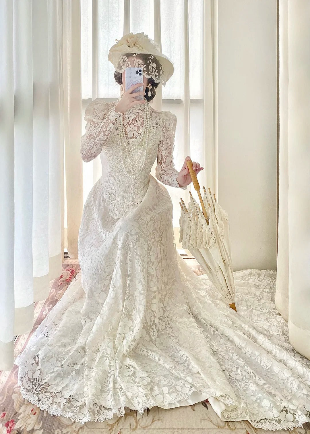 Elegant A Line High Collar Lace Wedding Dress  D2861