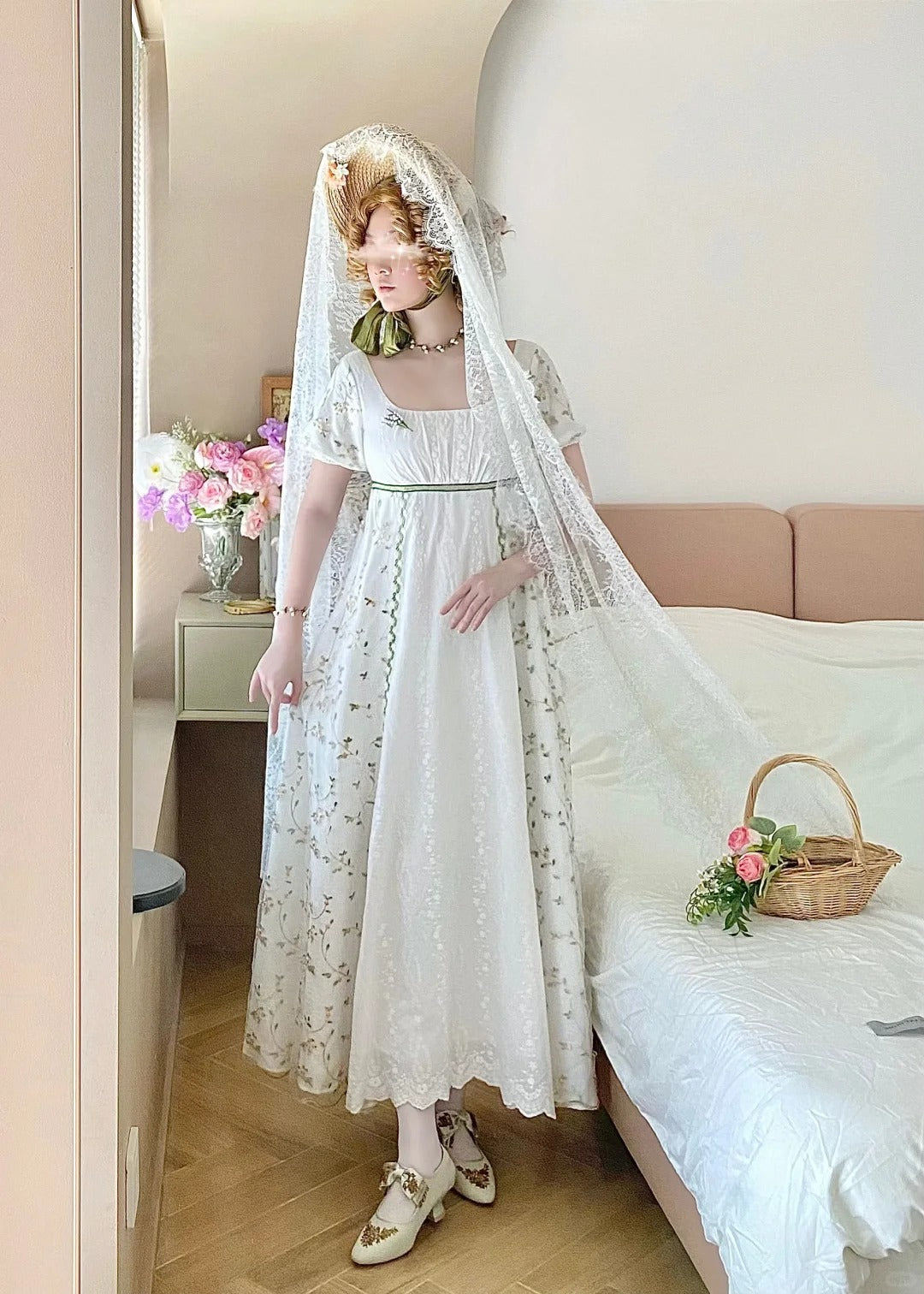 Sweet Summer Dress A Line Square Neck Pleated Women Dress Date Dress   D2862