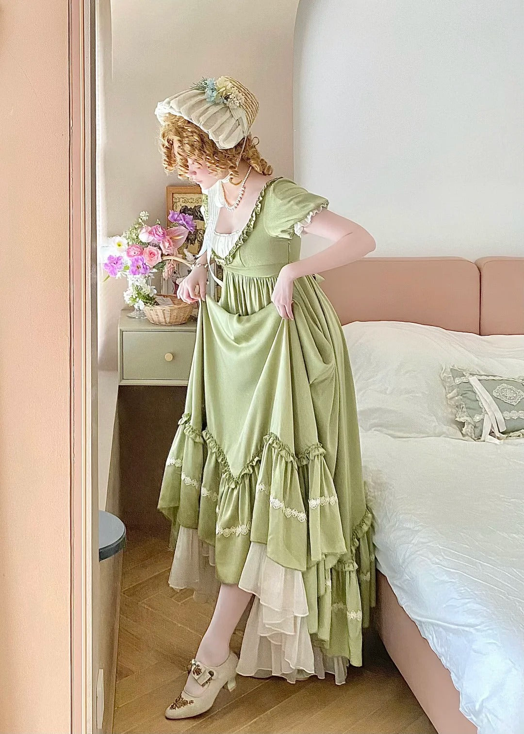 Cute Prom Dress A Line Crew Neck Pleated Ruffle Evening Dress Birthday Party Dress D2863