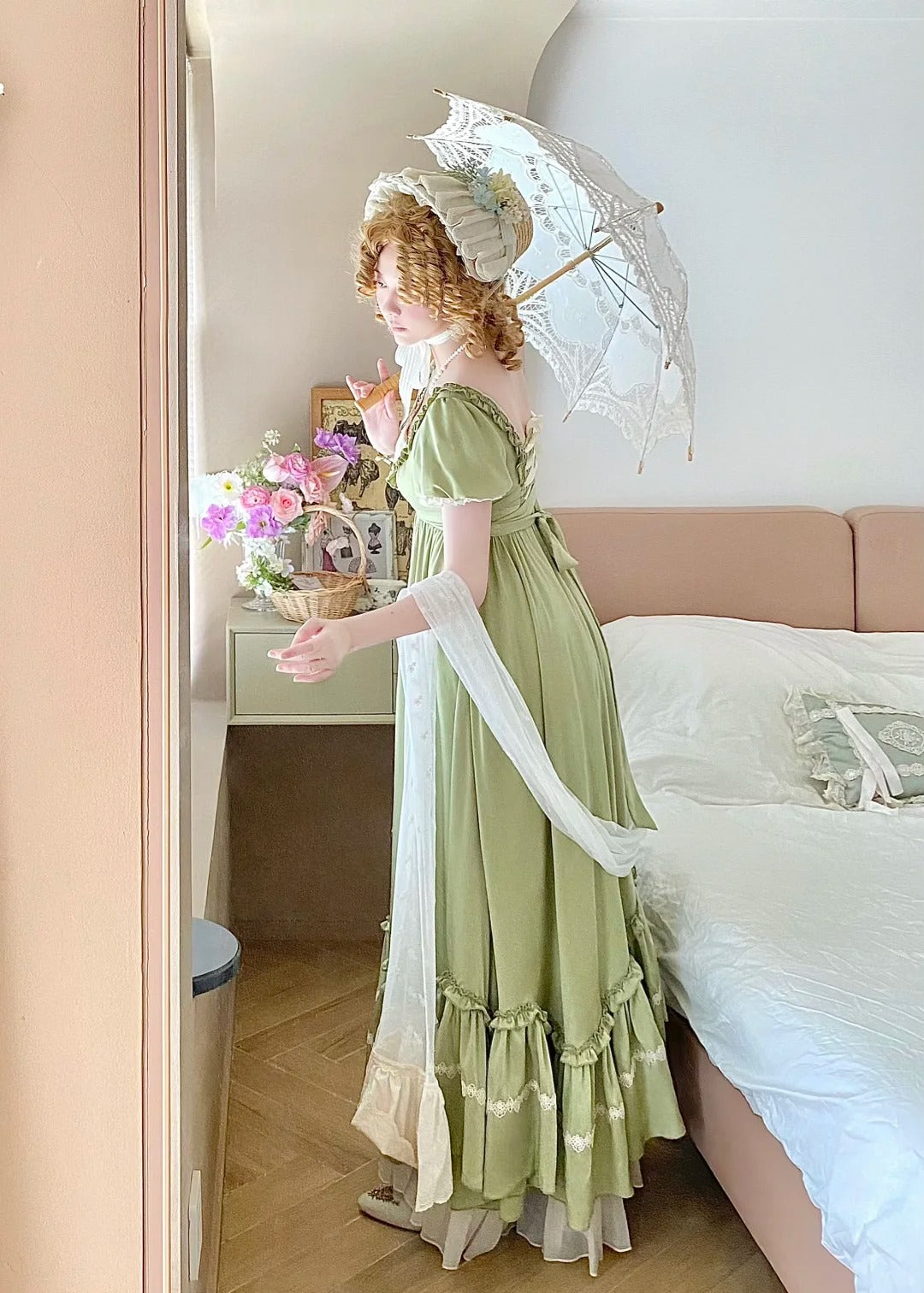 Cute Prom Dress A Line Crew Neck Pleated Ruffle Evening Dress Birthday Party Dress D2863