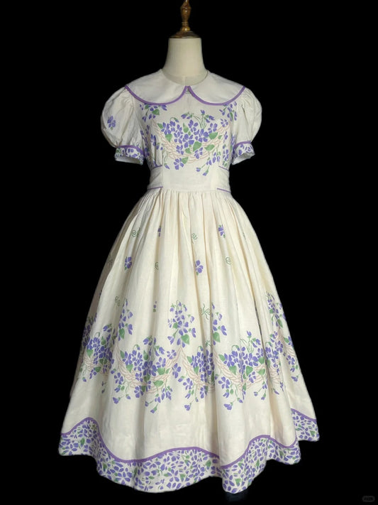 Robe d'été mignonne à col ras du cou et imprimé plissé, tenue de tous les jours pour femme et adolescente, D2866