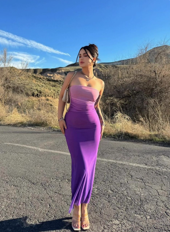 Pretty Summer Dress Strapless Fitted Gradient Women Dress Vacation Dress Party Dress D2873