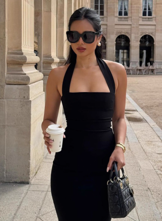 Minimalist Summer Dress Black Halter Ankle Length Women Dress Vacation Outfits Casual Dress D2883