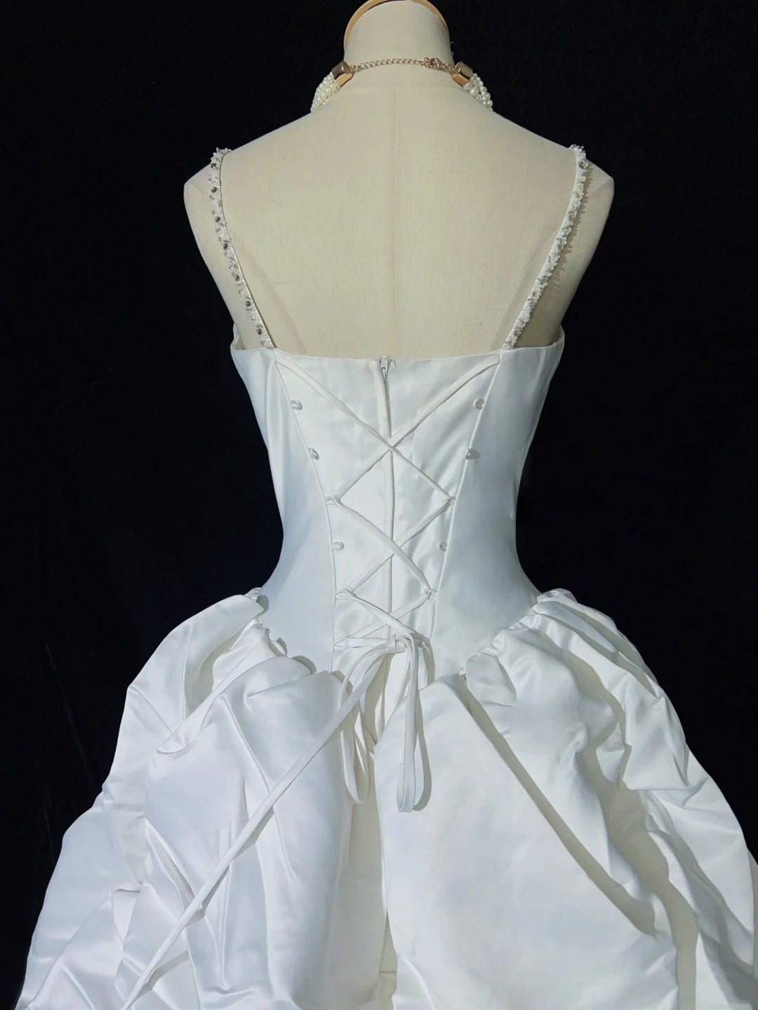 Elegant Spaghetti Straps Pleated Beading Wedding Dress Ball Gown D2905