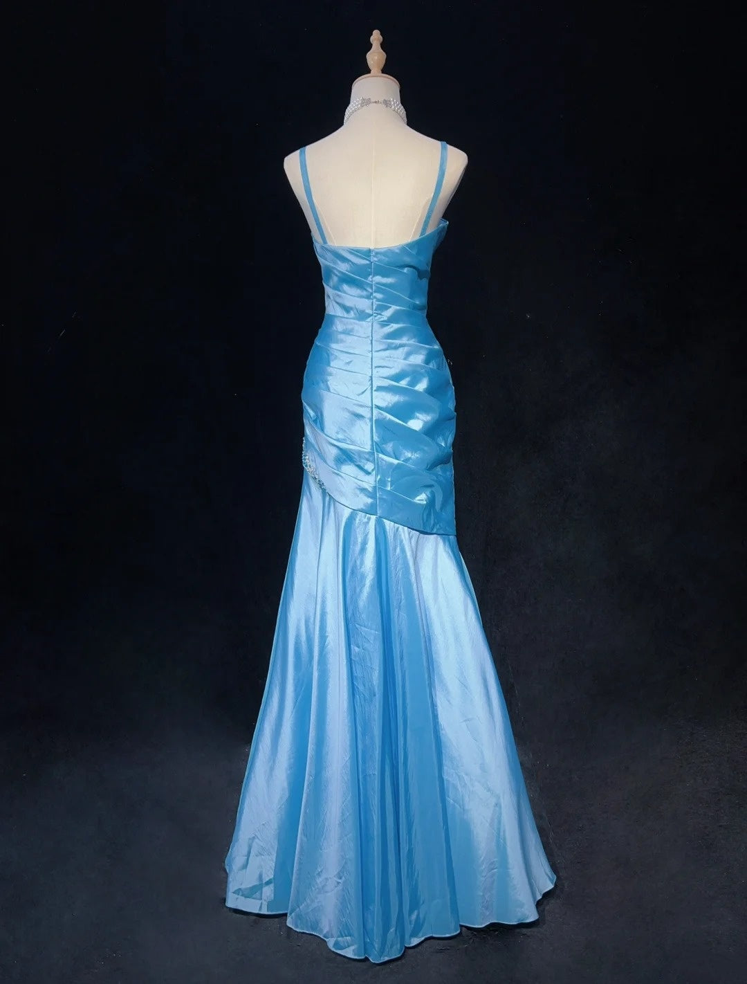 Charming Prom Dress Blue Spaghetti Straps Pleated Mermaid Evening Dress Gala Dress Party Dress D2906