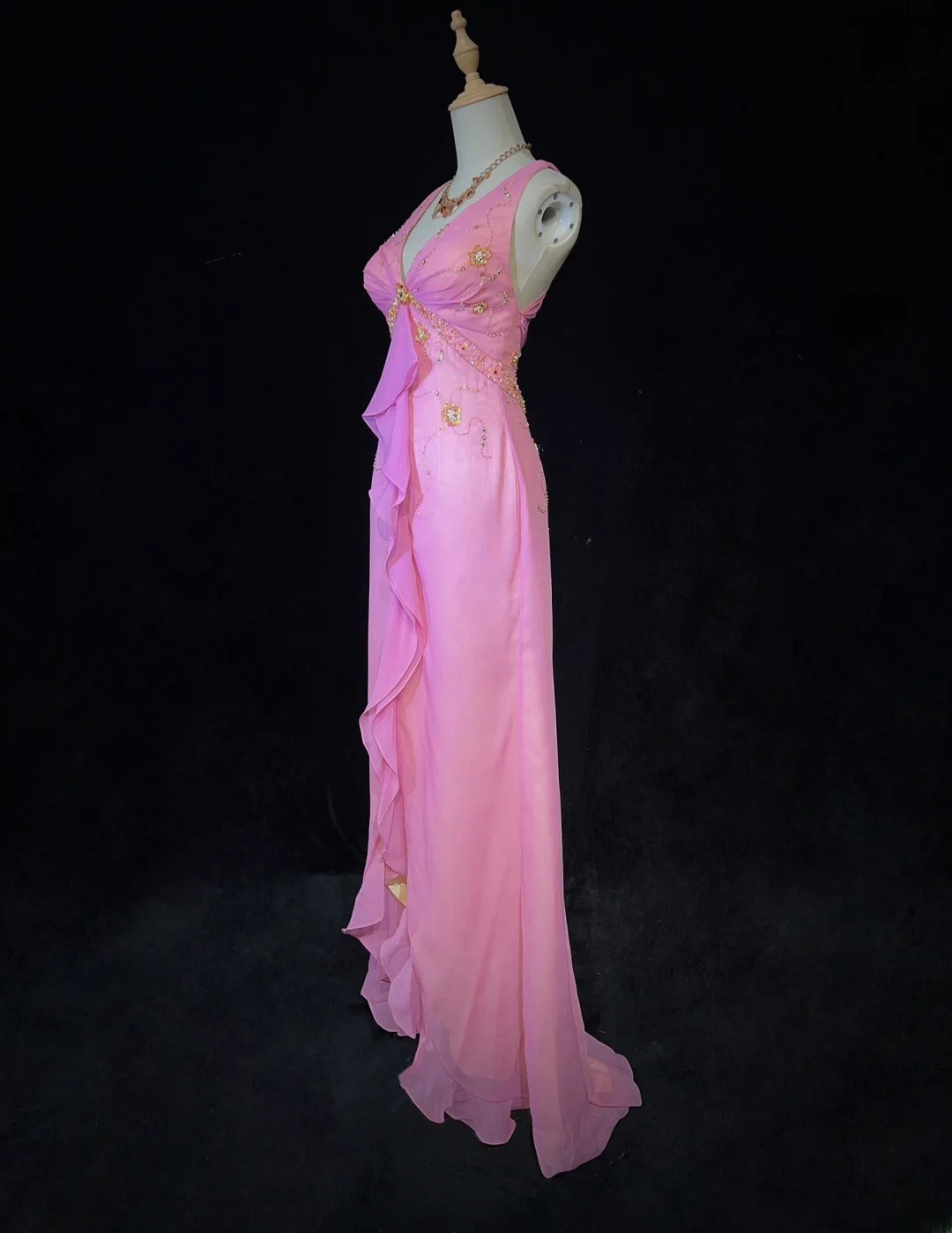 Sweet Prom Dress V-neck Pleated Ruffle Evening Dress Gala Dress D2913