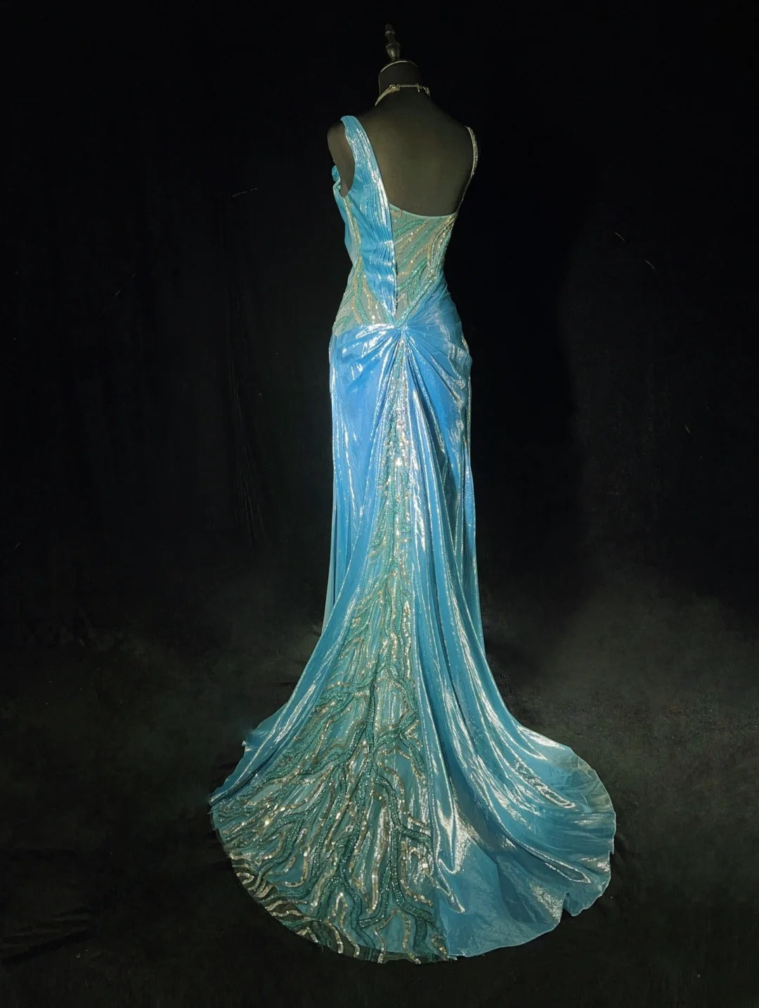 Shiny Prom Dress Asymmetrical Neck Pleated Evening Dress Gala Dress Party Dress D2915