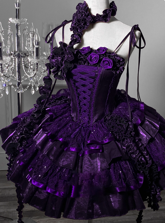 Stunning Homecoming Dress Dark Purple Spaghetti Straps Flower Tiered Short Prom Dress Birthday Party Dress D2923