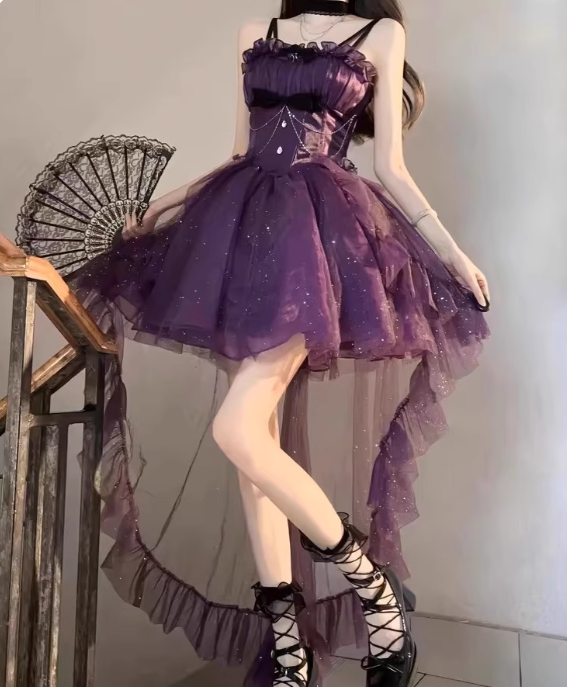 Stunning Homecoming Dress Purple Spaghetti Straps Ruffle Tulle Birthday Party Dress Short Prom Dress Cocktail Dress D2928