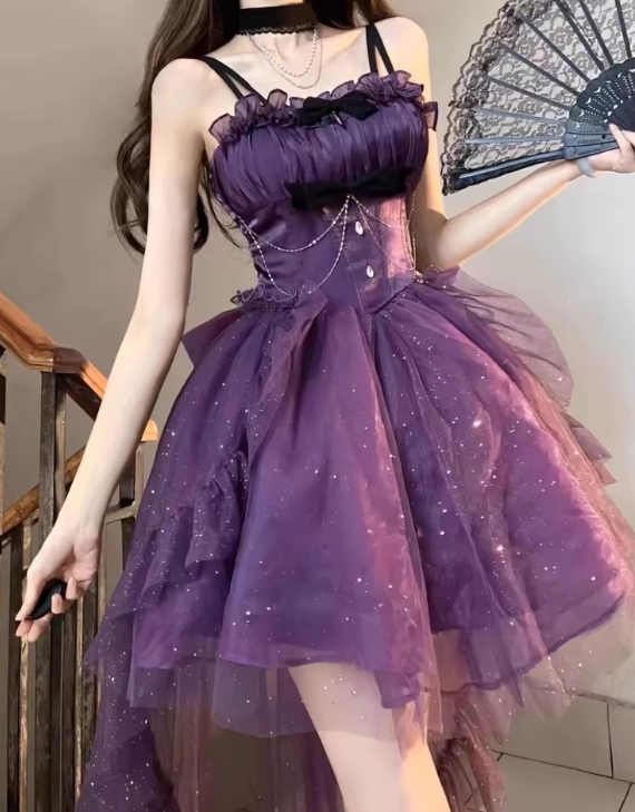 Stunning Homecoming Dress Purple Spaghetti Straps Ruffle Tulle Birthday Party Dress Short Prom Dress Cocktail Dress D2928