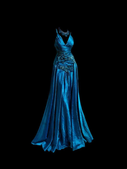 Superbe robe de bal à col en V et plissée, robe de soirée D2832