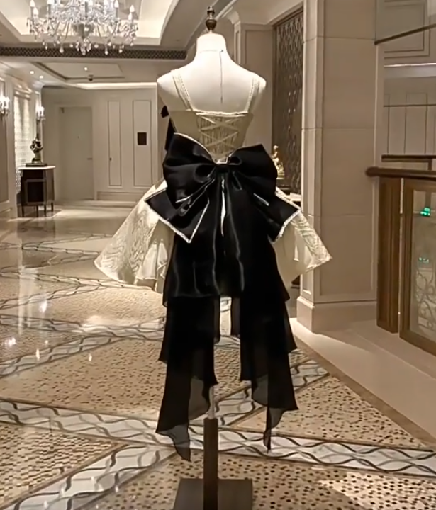 Elegant Short Prom Dress Spaghetti Straps Bowknot Cocktail Dress Homecoming Dress Princess Dress D2932