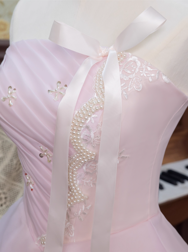 Cute Prom Dress Strapless Pleated Ball Gown Sweet 16 Dress Princess Dresses Evening Dress D2940