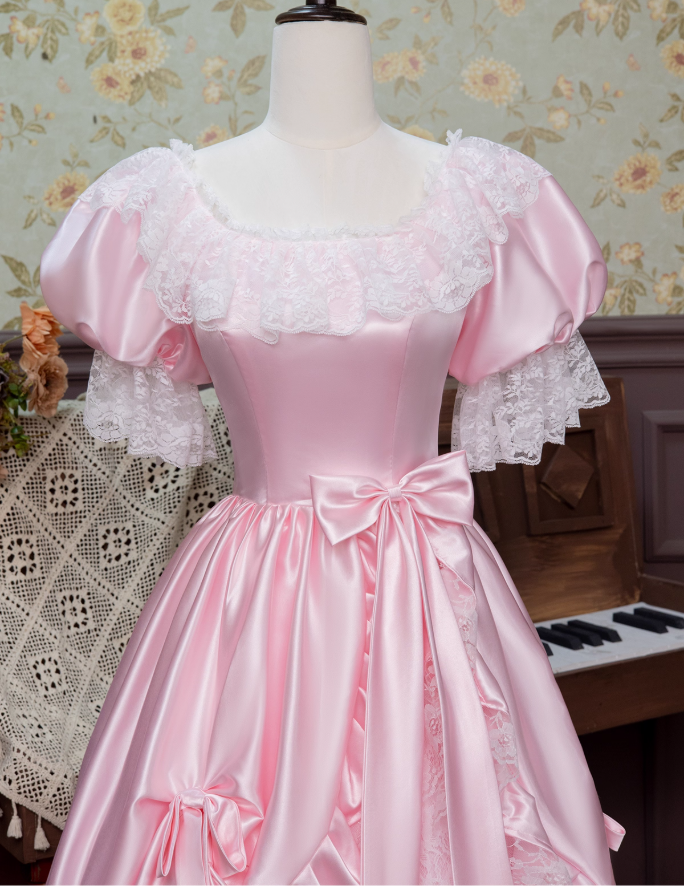 Stunning Prom Dress Pink Square Neck Pleated Lace Evening Dress16th Dress D2943