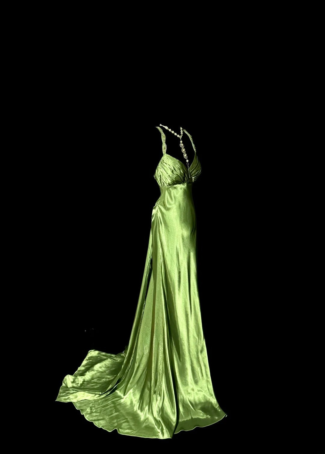 Gorgeous Prom Dress Green Spaghetti Straps Backless Pleated Evening Dress Gala Dress Party Dress D2945
