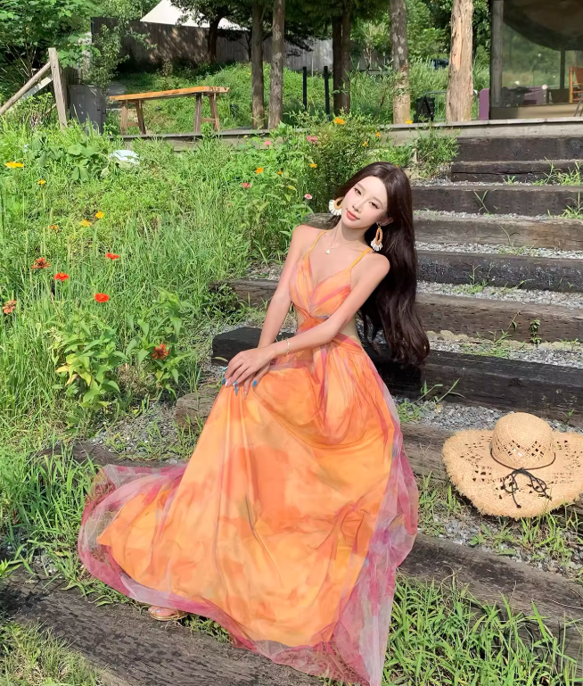 Stunning Women Dress Spaghetti Straps Pleated Summer Date Dress Seaside Party Dress D2957
