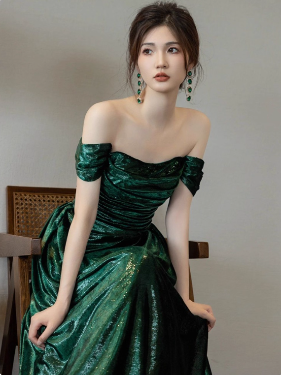 Shiny Prom Dress A Line Off Shoulder Pleated Evening Dress Gala Dress Party Dress D2972
