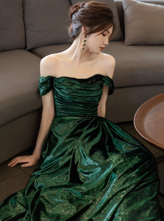 Shiny Prom Dress A Line Off Shoulder Pleated Evening Dress Gala Dress Party Dress D2972