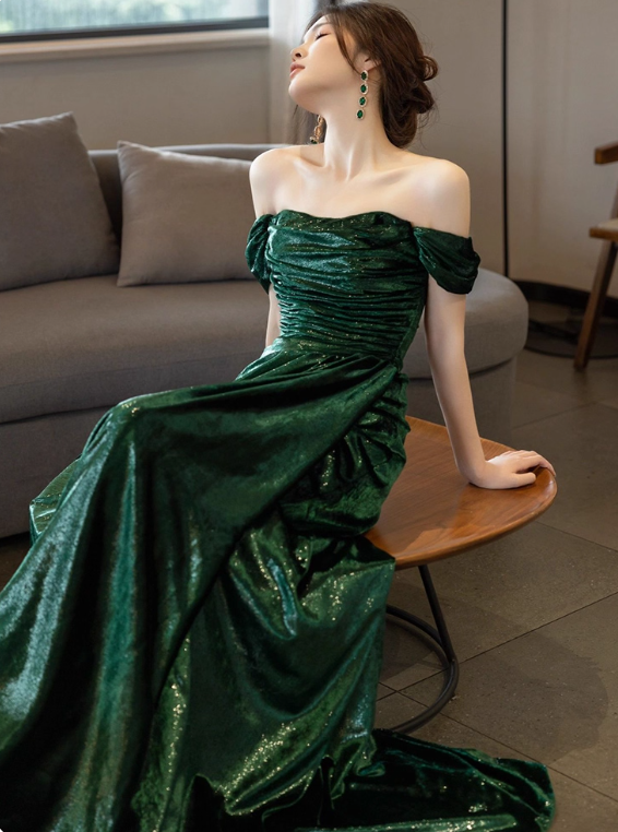 Shiny Prom Dress A Line Off Shoulder Pleated Evening Dress Gala Dress Party Dress D2972