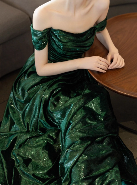 Shiny Prom Dress A Line Off Shoulder Pleated Evening Dress Gala Dress Party Dress D2972